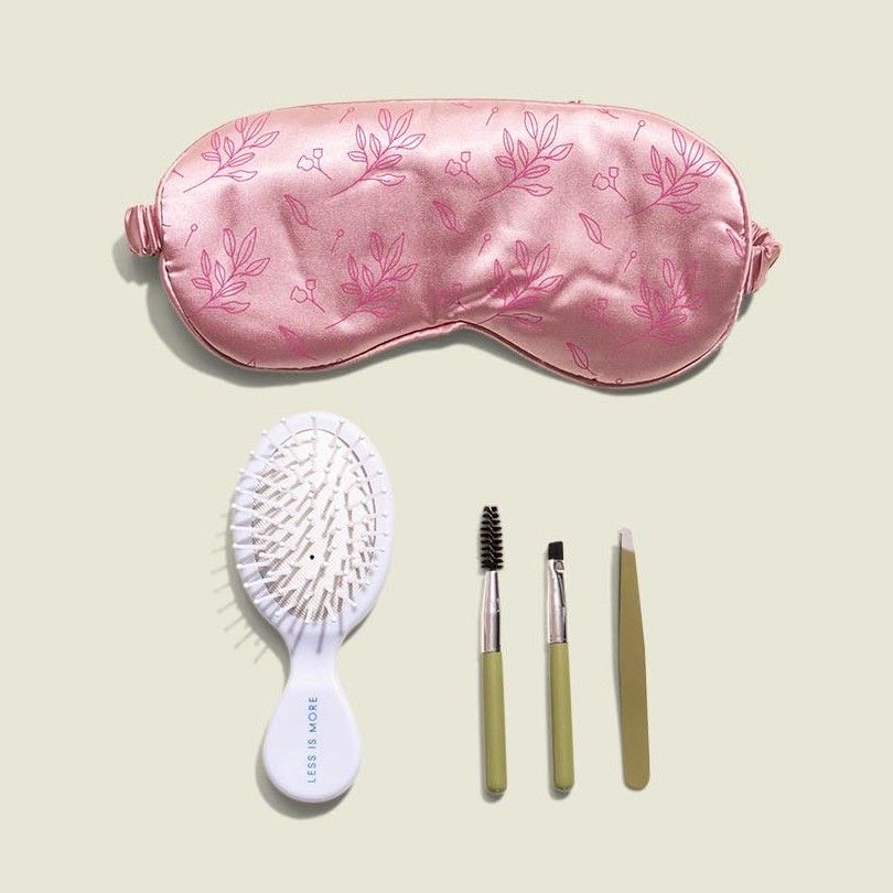 Sleep mask with hair brush and beauty tools 