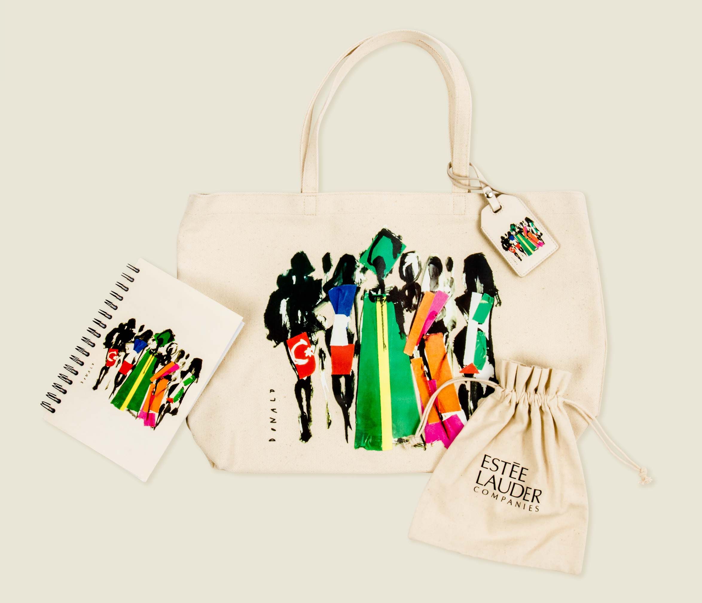 Tote bag with journal and drawstring pouch 