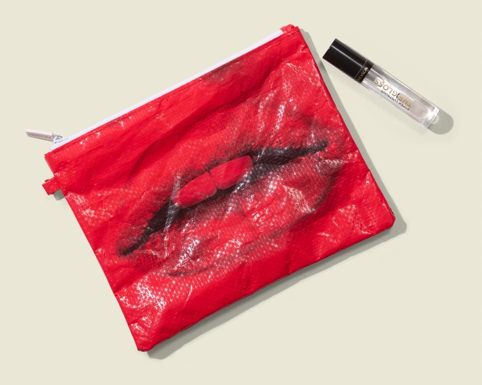 Flat zip pouch with lipgloss 
