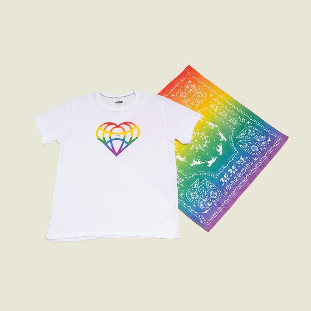 White t-shirt with colorful handkerchief 