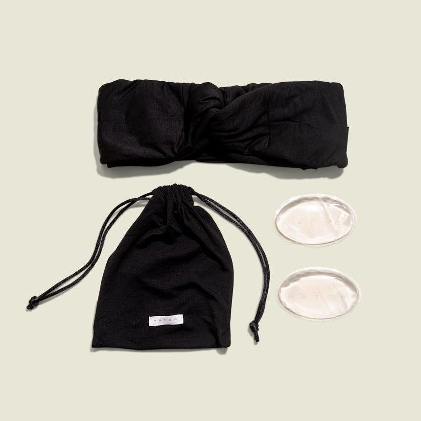 Drawstring pouch with headband and makeup pads 