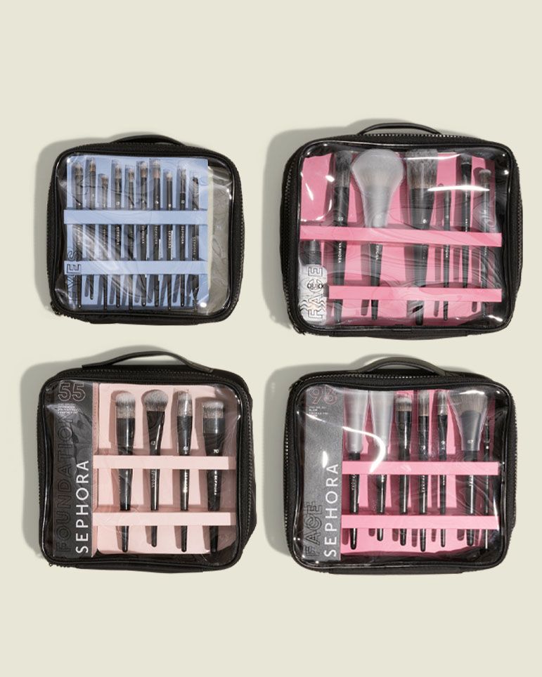 Flat zip pouches with beauty tools 