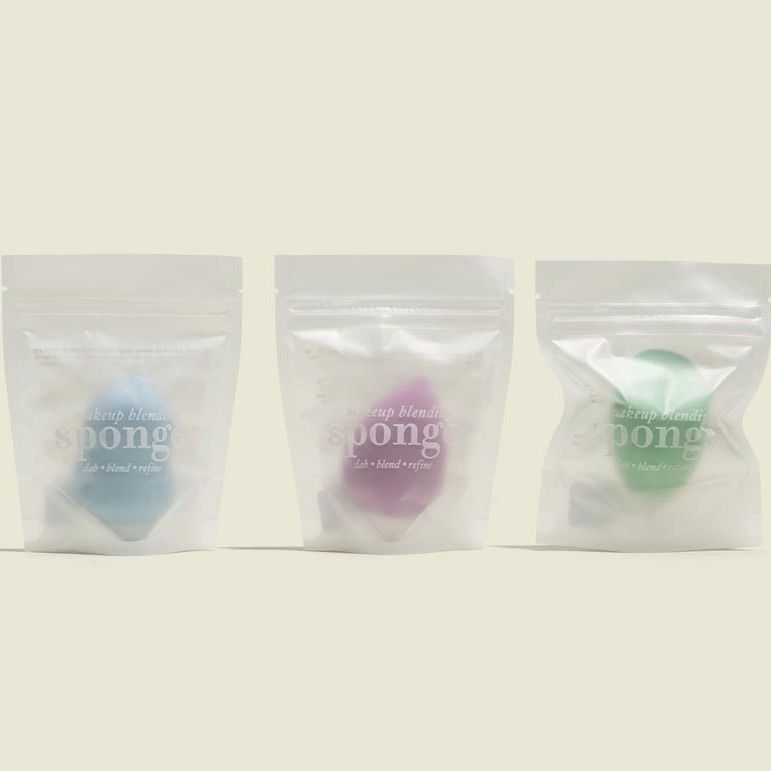 Makeup blender packaged in ziplock bags 