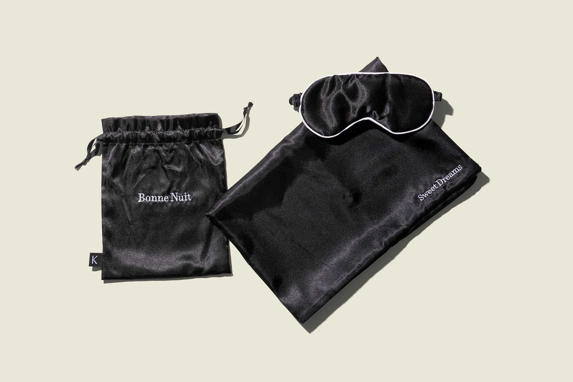 Drawstring bag with sleep mask 