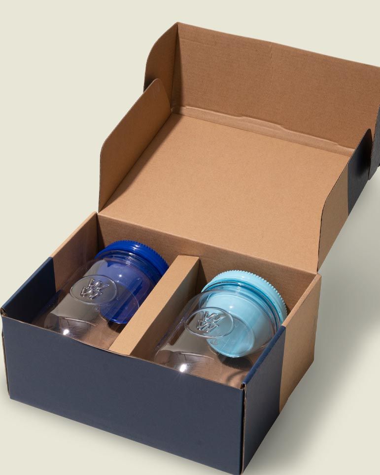 Custom hinged packaging with glass jars 