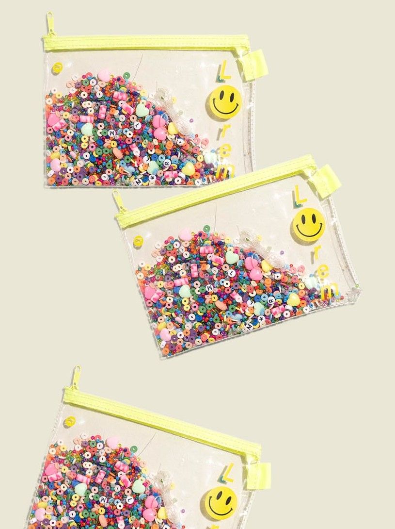 Set of clear zip pouches with beads 