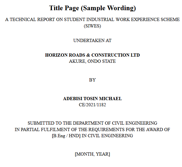 SIWES Technical Report for Civil Engineering / Construction (Free Sample + PDF/Word Download) 2026