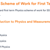 SS1 Physics Scheme of Work for First, Second and Third Term in Nigeria