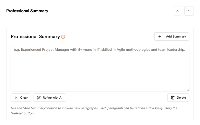 professional summary section