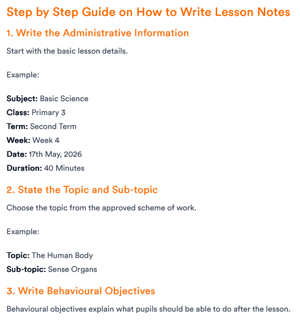 How to Write Lesson Notes for Primary School in Nigeria With Detailed Sample