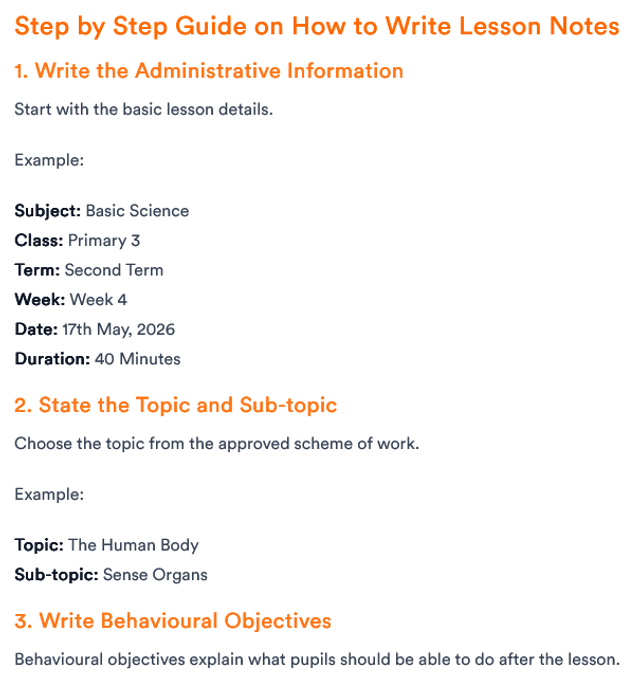 How to Write Lesson Notes for Primary School in Nigeria With Detailed Sample