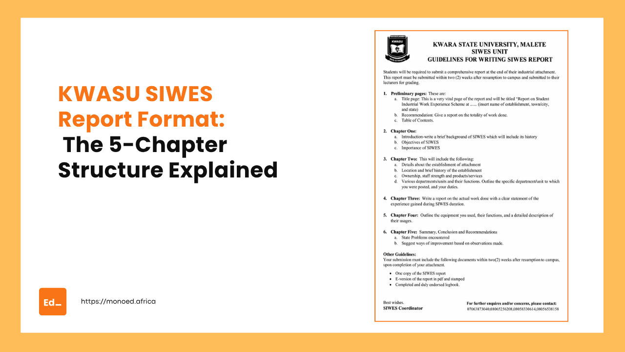 KWASU SIWES Report Format: The 5-Chapter Structure Explained