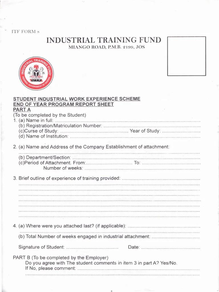 ITF Form 8 Page 1: Filling Part A (Student Details) and Part B (Employer Confirmation)
