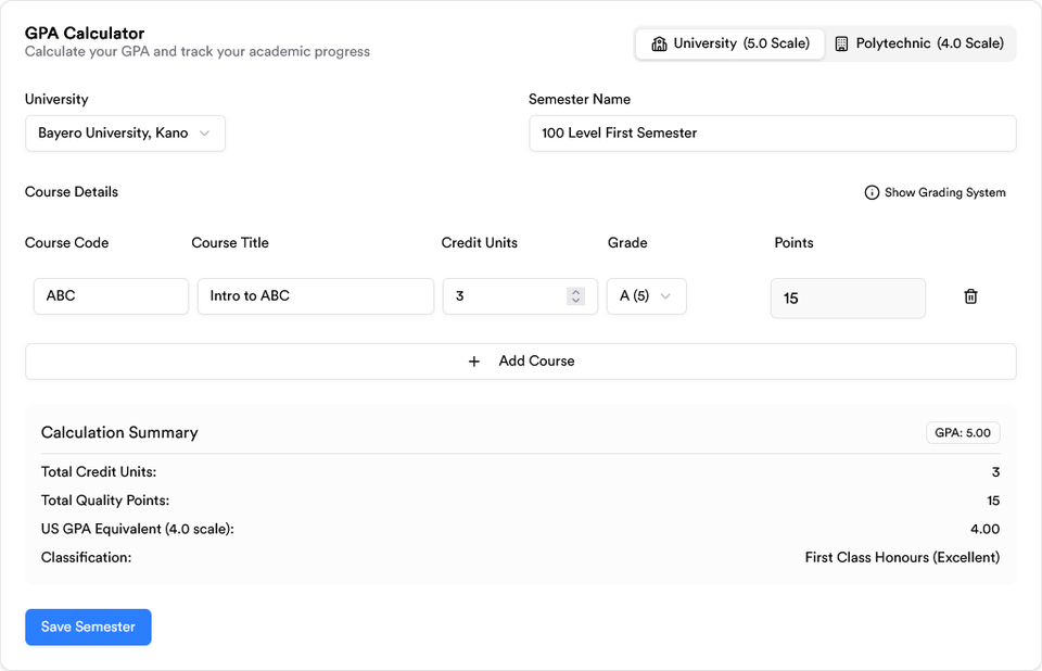 Image showcasing how to use the Monoed GPA and CGPA calculator easily