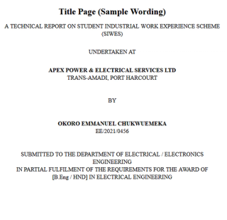 SIWES Technical Report for Electrical Engineering (Free Sample + PDF/Word Download) 2026