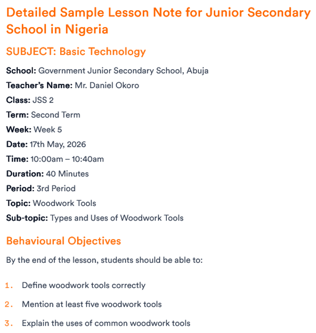 How to Write Lesson Note for Secondary School in Nigeria With Detailed JSS and SSS Samples