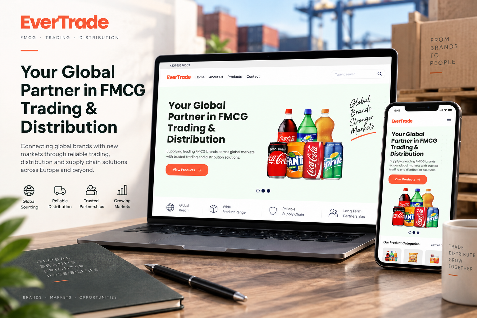 EverTrade FMCG trading and distribution website showcasing international consumer brands, products and global distribution services.