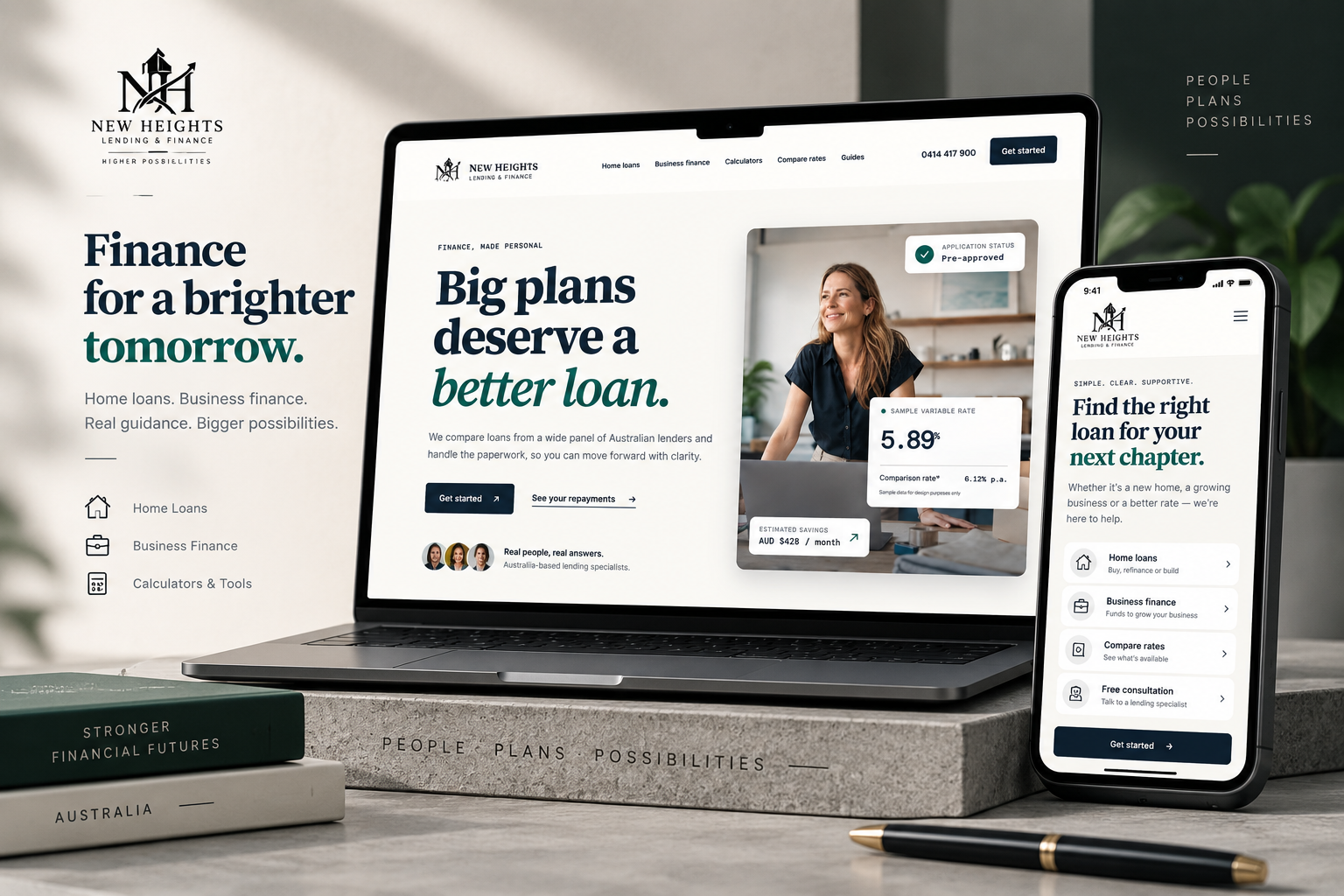 New Heights Lending & Finance Australian finance website featuring home loans, business finance and lending services.