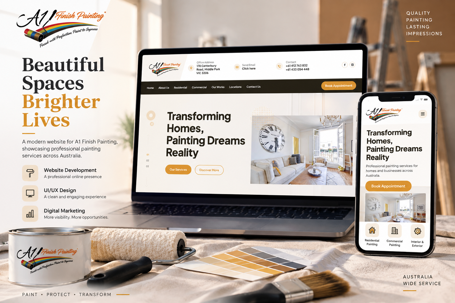 A1 Finish Painting Australia website showcasing residential and commercial painting services.