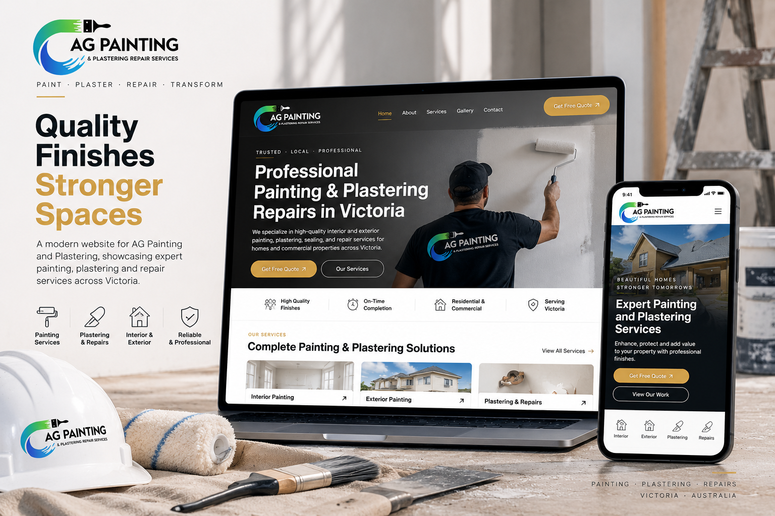 AG Painting and Plastering Victoria website showcasing professional painting, plastering, sealing and repair services.