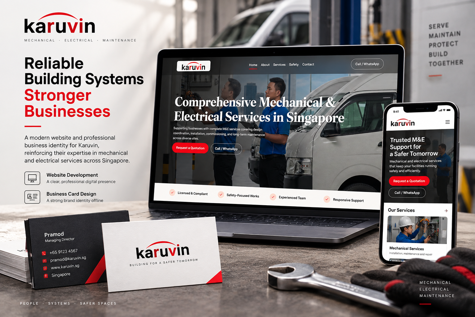 Karuvin Singapore mechanical and electrical services website featuring M&E maintenance, installation and business support services.