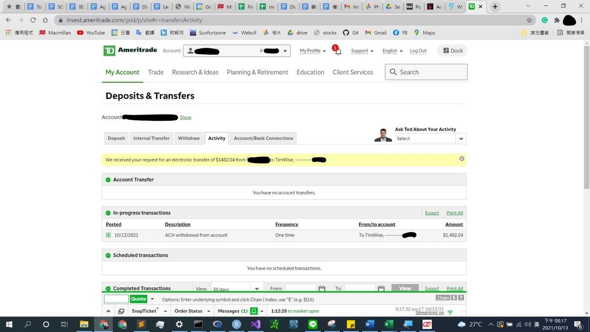 將美金從TD轉帳到Wise再轉帳到IB 6