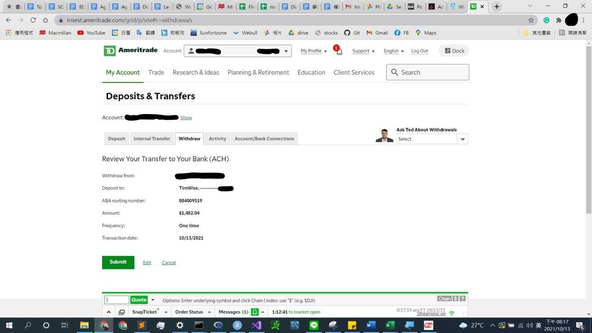 將美金從TD轉帳到Wise再轉帳到IB 5