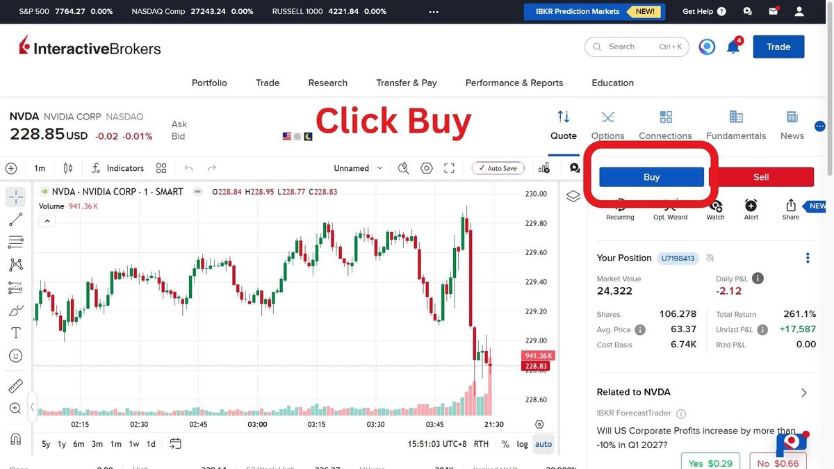Click Buy - Open Order Ticket on NVDA Quote Page