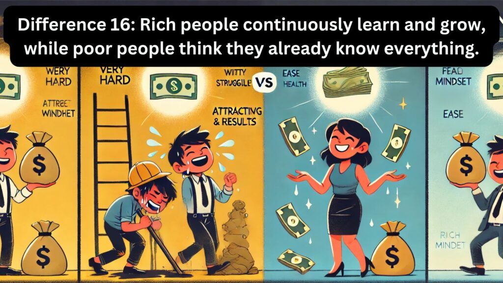Difference 16: Rich people continuously learn and grow, while poor people think they already know everything.