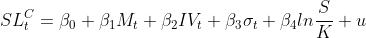 SL_t^C =\beta _0+ \beta _1M_t+\beta _2IV_t+\beta _3\sigma _t+\beta _4ln\frac{S}{K}+u