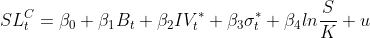 SL_t^C =\beta _0+ \beta _1B_t+\beta _2IV_t^*+\beta _3\sigma _t^*+\beta _4ln\frac{S}{K}+u