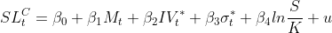 SL_t^C =\beta _0+ \beta _1M_t+\beta _2IV_t^*+\beta _3\sigma _t^*+\beta _4ln\frac{S}{K}+u