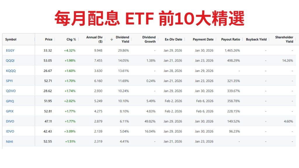 每月配息 ETF 前10大精選
