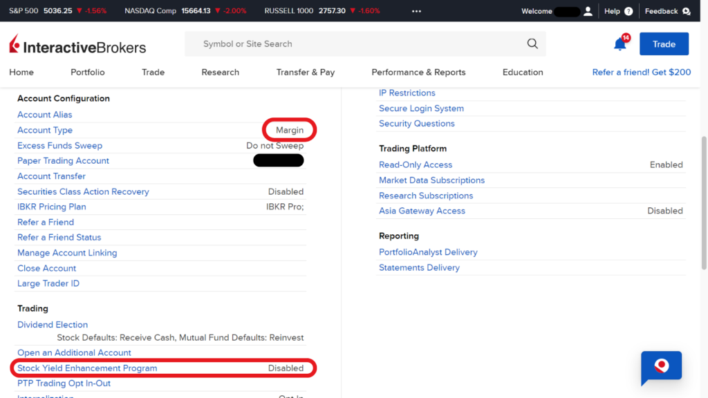 IBKR How to Turn on the Stock Yield Enhancement Program 1
