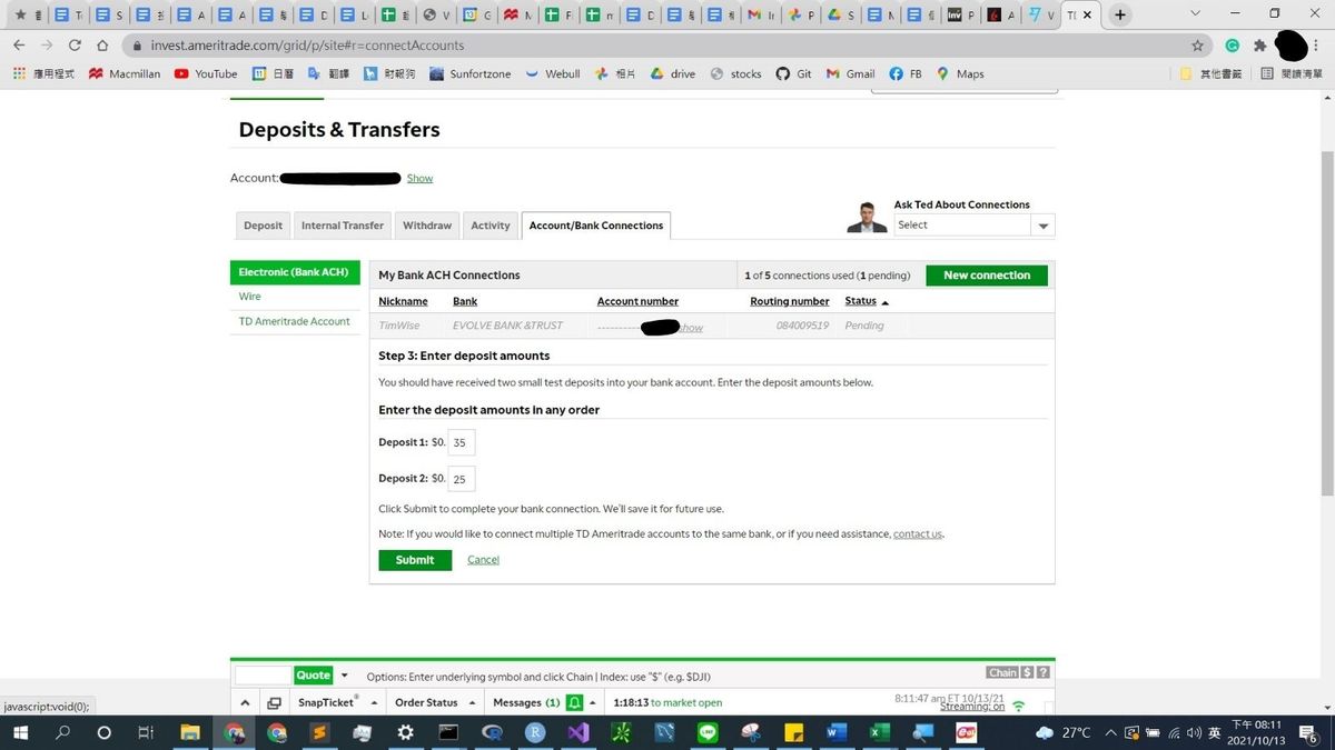 將美金從TD轉帳到Wise再轉帳到IB 1