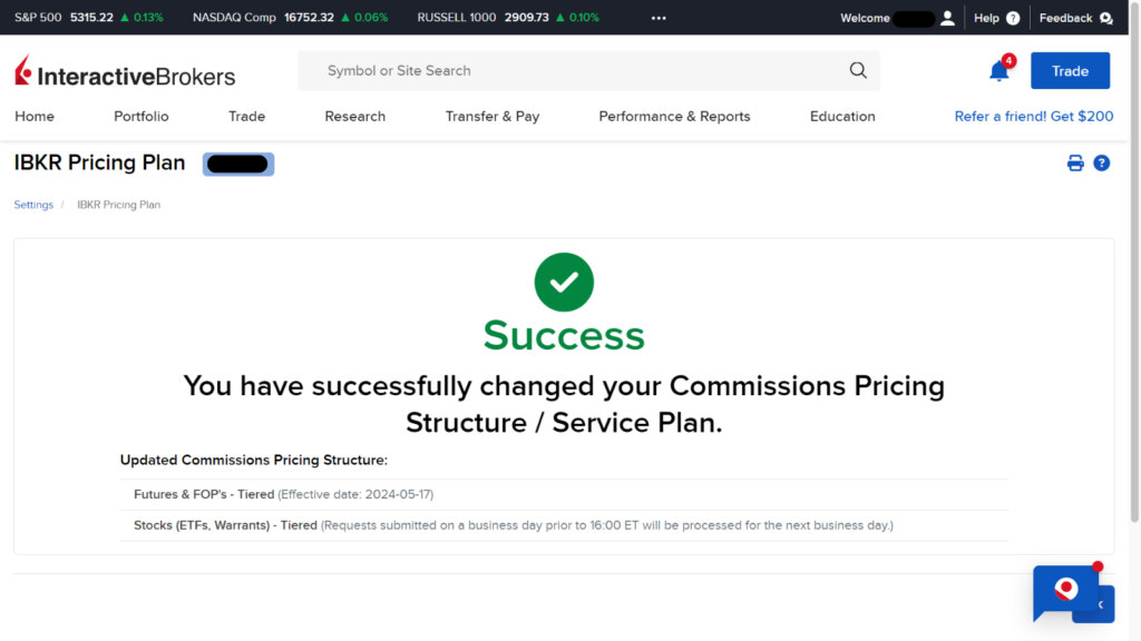 IBKR how to switch to tiered pricing from fixed pricing 5