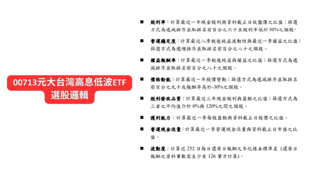 00713元大台灣高息低波ETF 選股邏輯