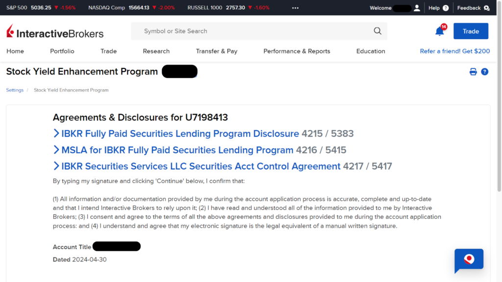 IBKR How to Turn on the Stock Yield Enhancement Program 3
