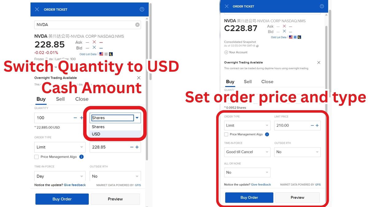 Switch Quantity to USD and Set Order Price and Type