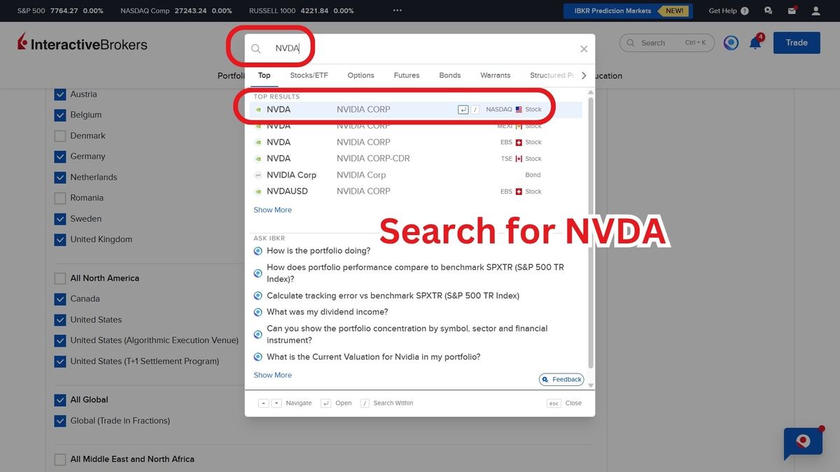 Search for NVDA - Type NVDA and Select NASDAQ Stock