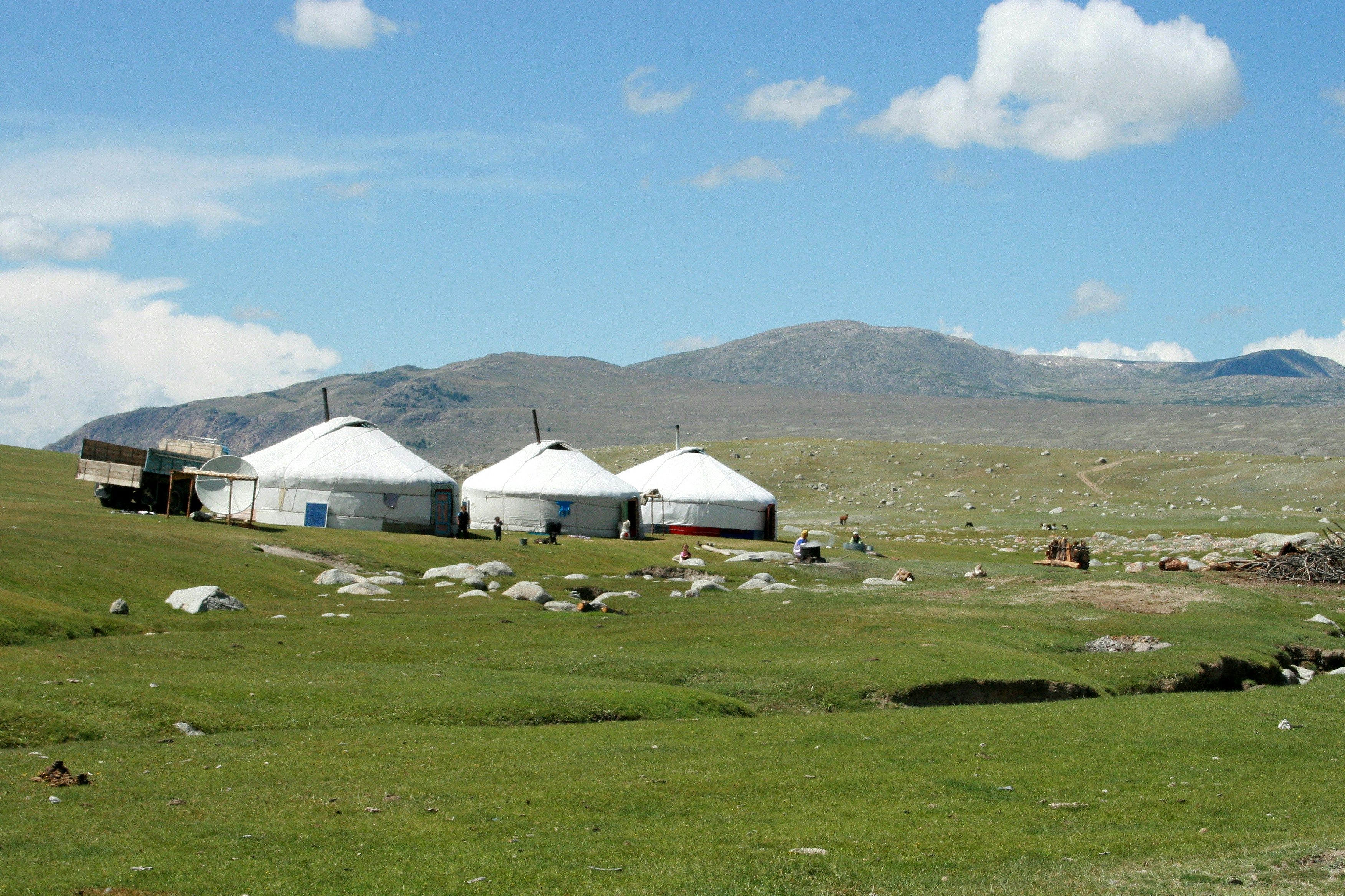 Herders set up yurts in rural Mongolia