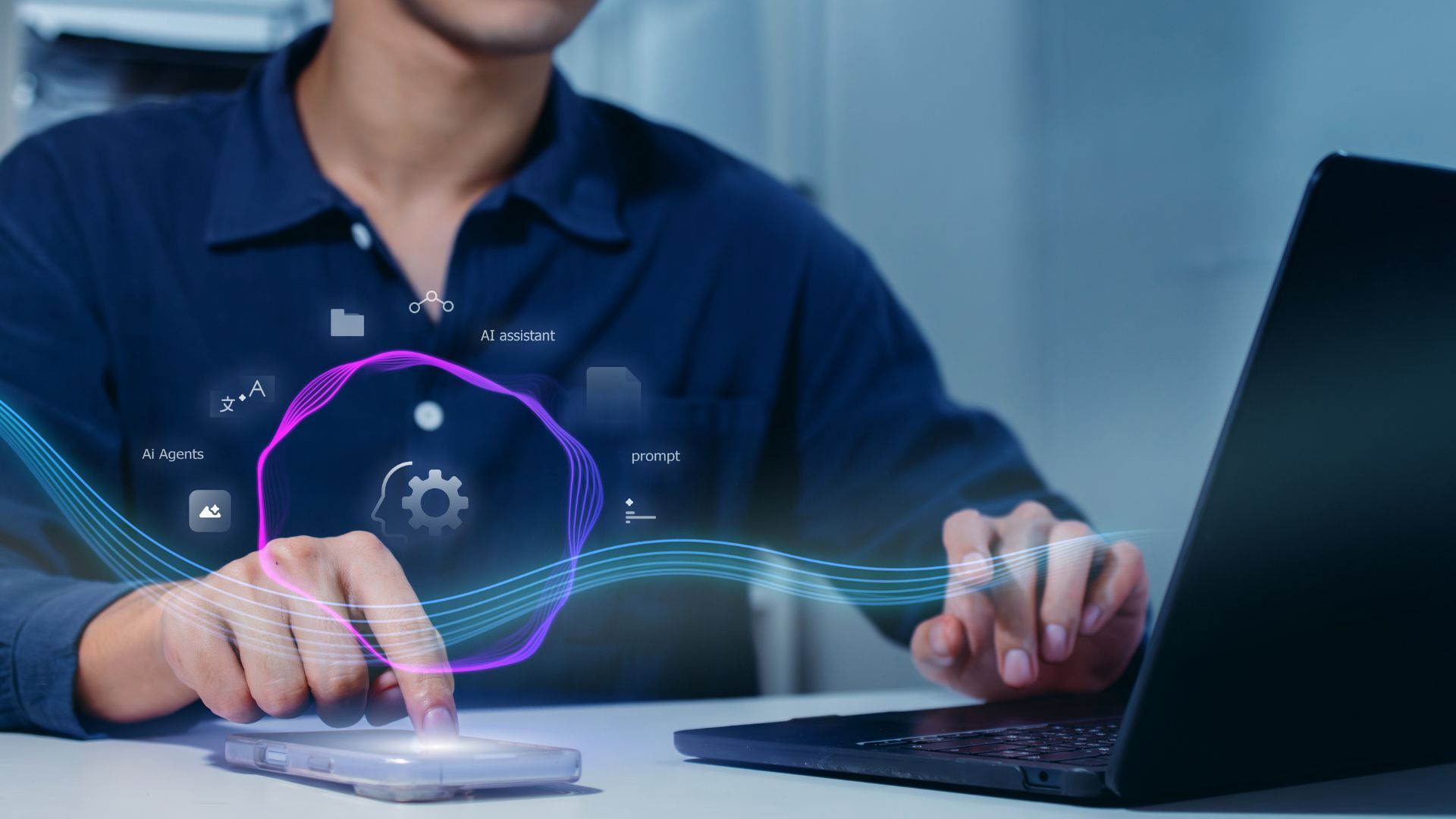 Real estate professional using AI analytics tools to evaluate home market trends