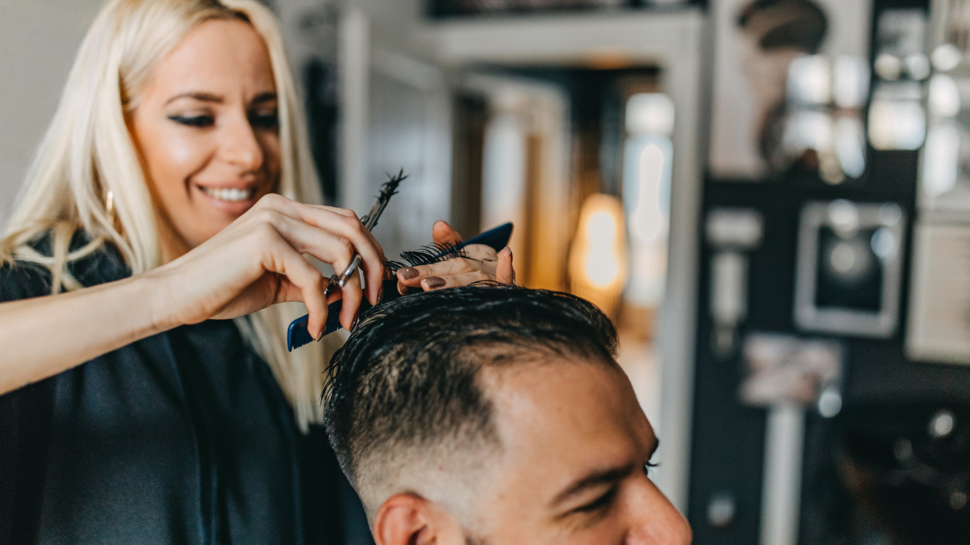 Small Business Owner Hairdresser Cutting a Persons Hair Thinking About Cash Flow