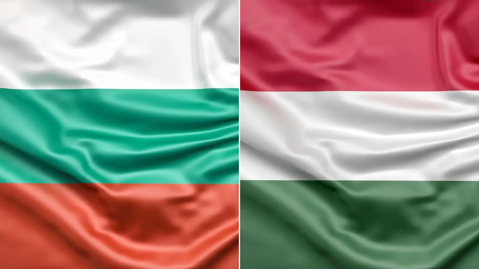 The national flags of Bulgaria and Hungary side by side