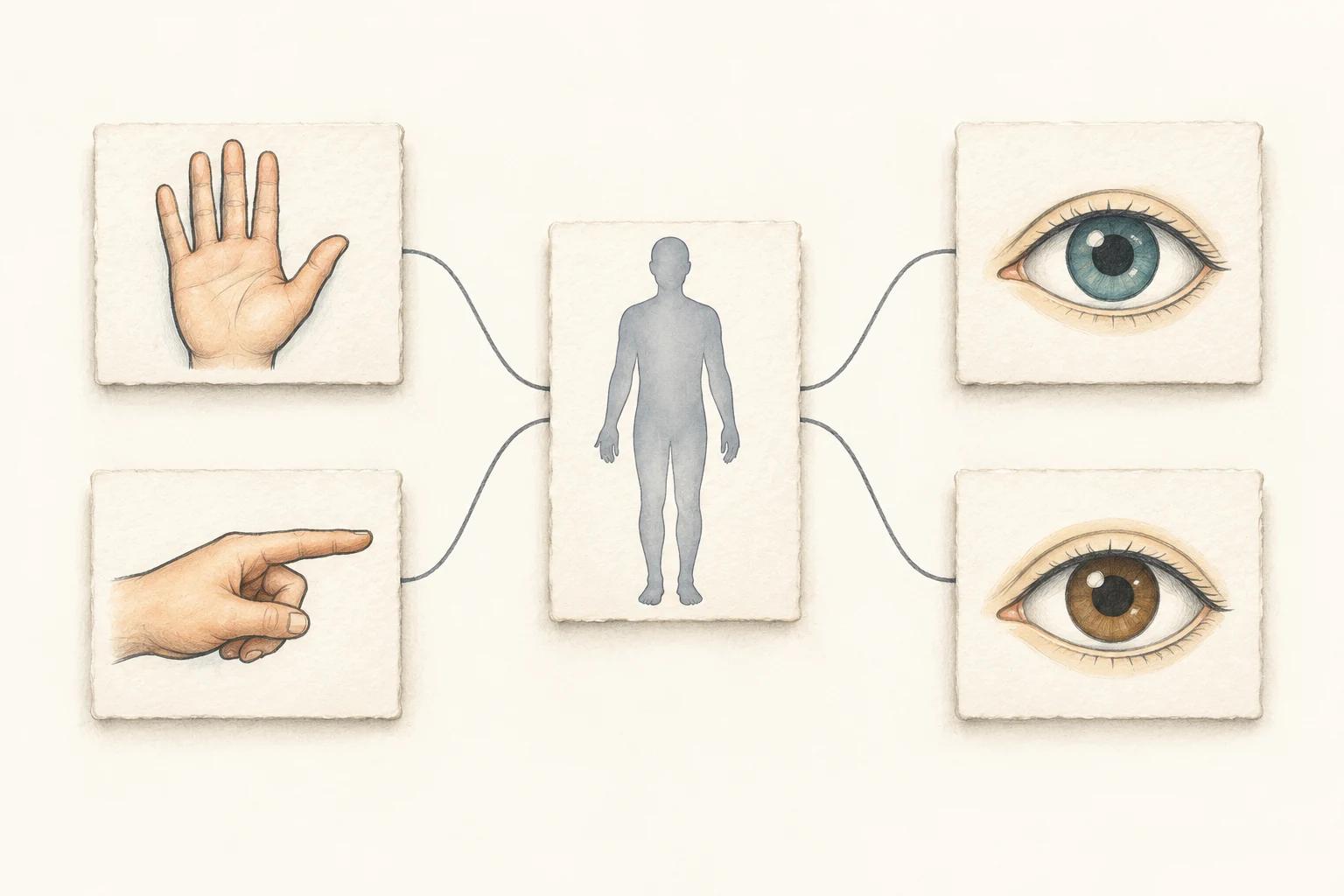 A conceptual bow-tie arrangement connects two action cards, one patient-condition card and two observation cards.