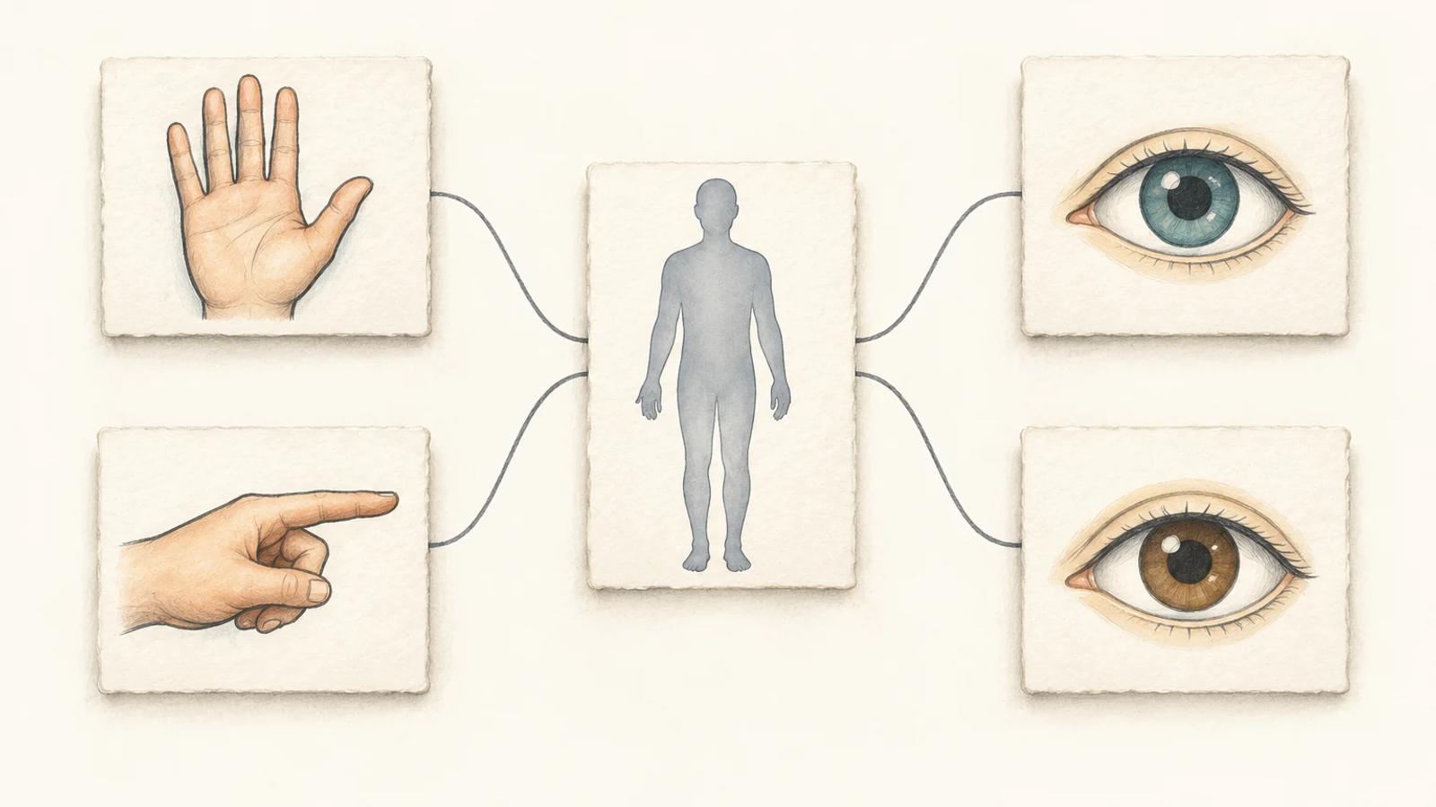A conceptual bow-tie arrangement connects two action cards, one patient-condition card and two observation cards.