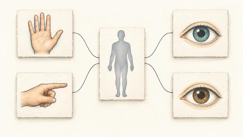 A conceptual bow-tie arrangement connects two action cards, one patient-condition card and two observation cards.