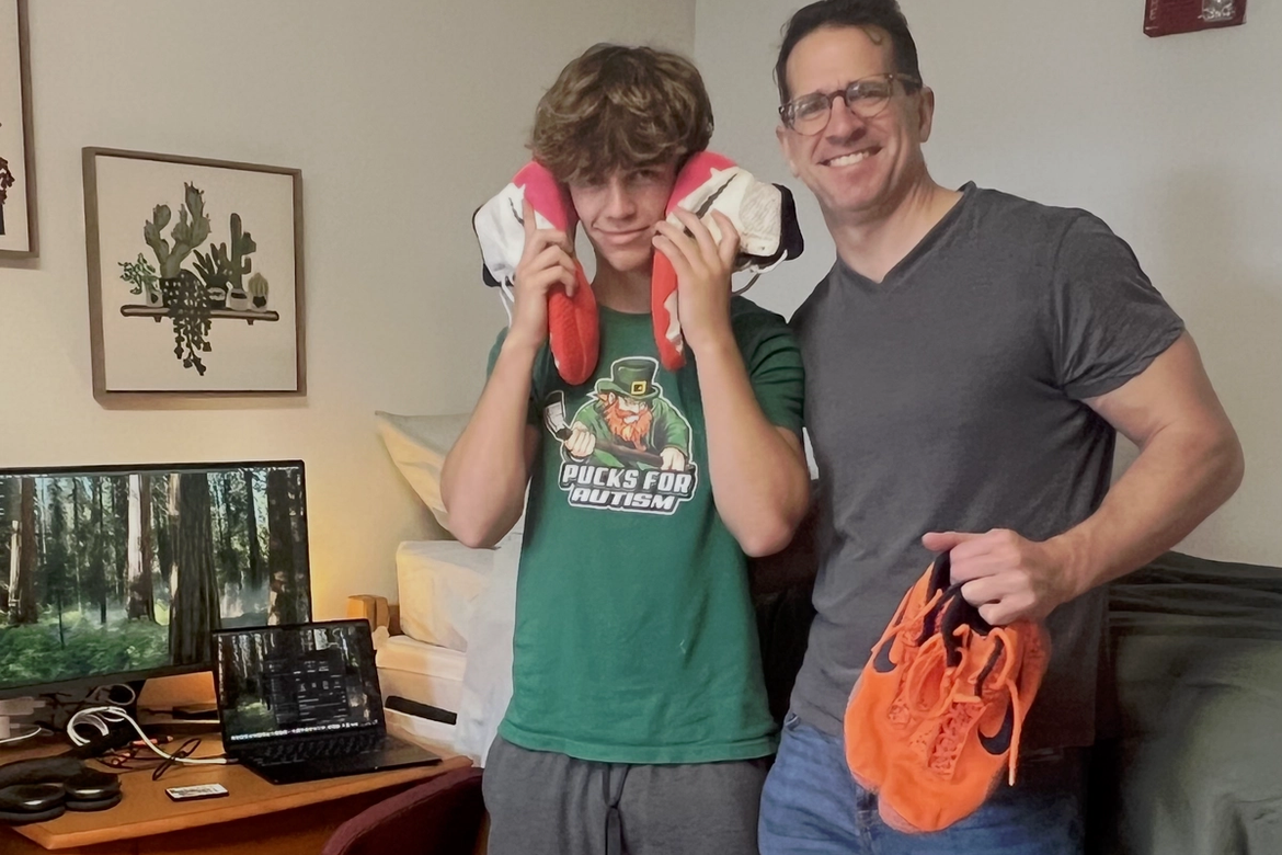 Owen Anderson and his father Brett on freshman move-in day at Sacred Heart University; the day Brett met Owen's college wrestling coach for the first time.