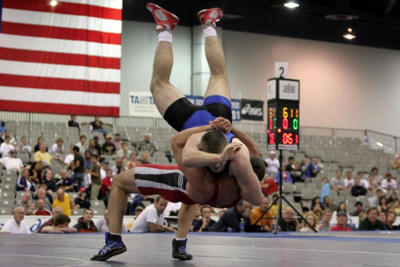 A high-stakes wrestling match in progress. The kind of competition moment that the weeks of practice planning before the season are all building toward.