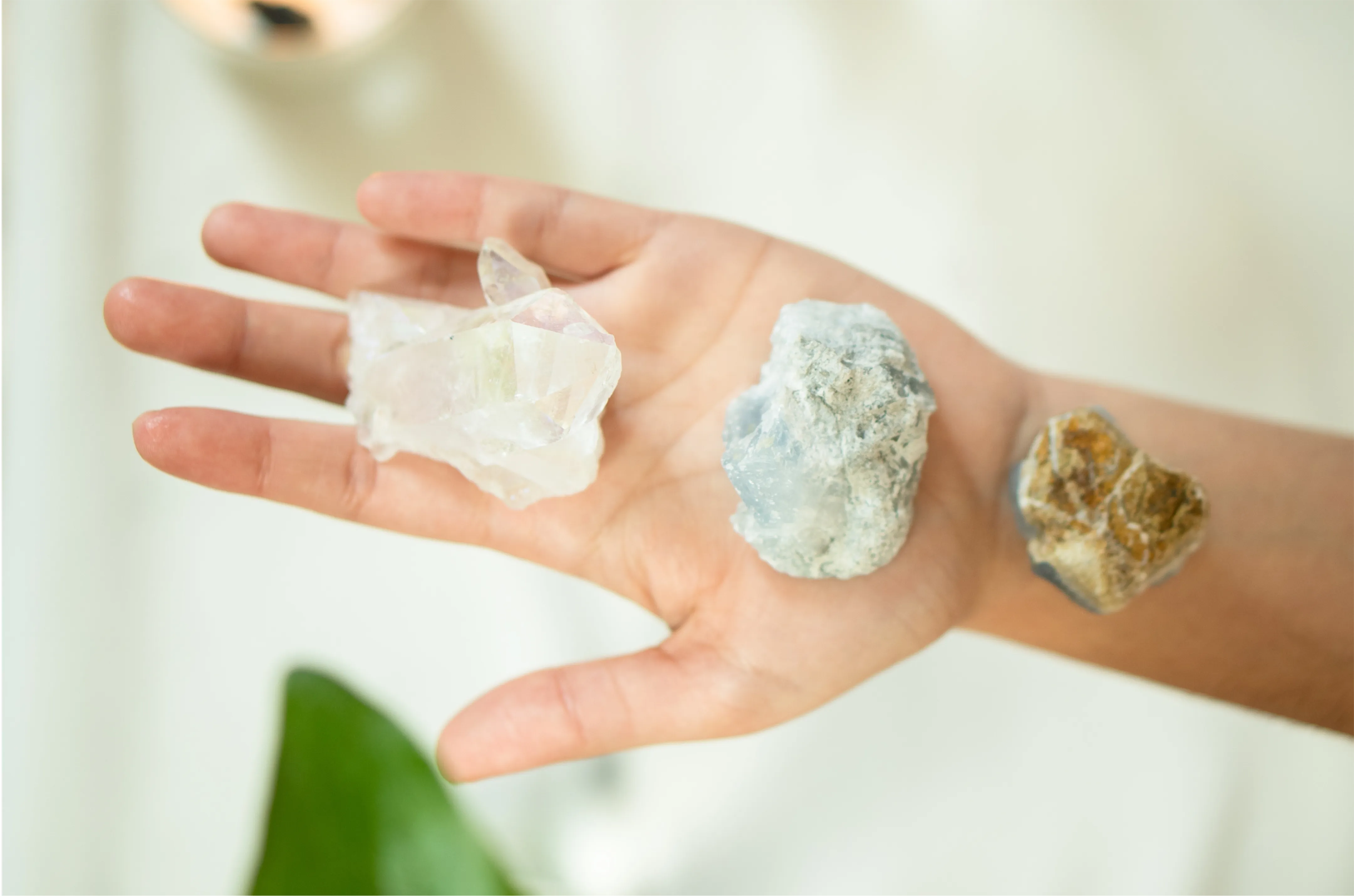 Crystals in a hand close up